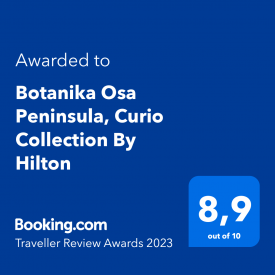 Awarded to Botanika Osa Peninsula, Curio Collection by Hilton. Booking.com Traveller Review Awards 2023. 8.9 out of 10.